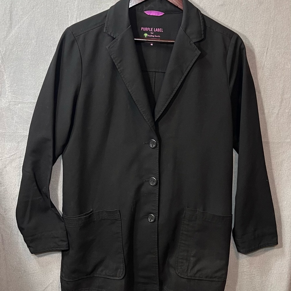 Purple Label by Healing Hands Faith Women's M Scrub Lab Coat Black 5053 Medical